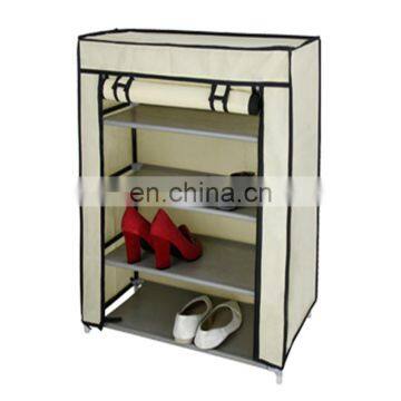 Waterproof  Folding 4-Tier Stand Splicing Shoes Storage Boxes Rack Cabinet Holder Fabric Shoe Storage with zipper front doort