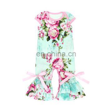 Girl Aqua Flower Ruffle Romper Baby Clothes Summer Bodysuit