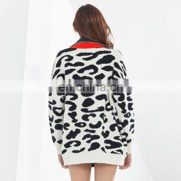 TWOTWINSTYLE Korean Patchwork PU Leather Women's Sweater Lapel Collar Long Sleeve Oversize photo-7