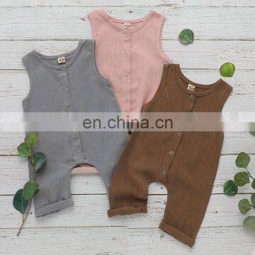 Summer Toddler Baby Boys Overalls Rompers INS Linen Cotton Round Collar Sleeveless Blank Jumpsuit Kids Bodysuit Baby Rompers photo-2