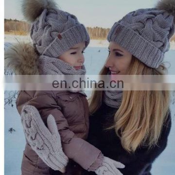 2PCS Parent-Child Hat Warmer Mother & Baby Daughter/Son Winter Women Kids Warm Knit Hat Family Crochet Beanie Ski Hat