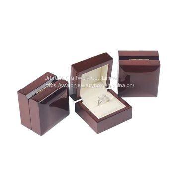 Custom Luxury Beautiful Wooden Ring Box, Wooden Jewelry Box With Shiny Reddish Brown