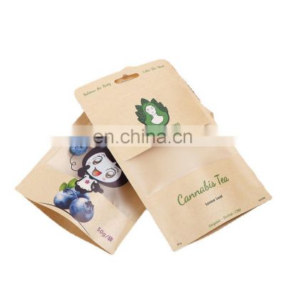 Custom Biodegradable Kraft Paper Aluminum Foil Stand Up Zipper Ziplock Plastic Bag with Frosted Window for Pet Food Dried Fruit