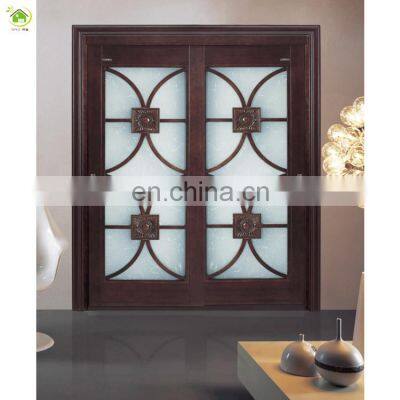 teak wood smoked curved glass interior main doors