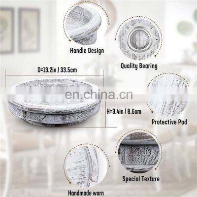 Factory Sale Multifunctional 13 Inch Distressed Wooden Round Tray Wood Lazy Susan Turntable photo-5