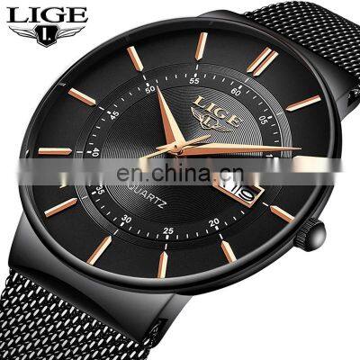 Lige 9949 Casual Mens Quartz Wristwatch Reloj Stainless Steel Calendar Luxury Men Watches Waterproof