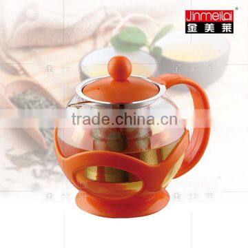 borosilicate glass teapot ,colorful glass pot, round glass tea maker with infuser