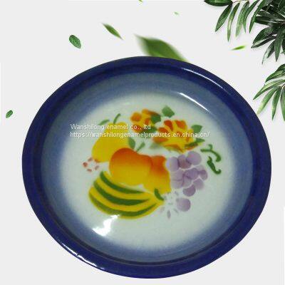 Round big enamel serving tea tray