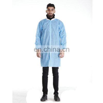 high quality unisex breathable PP non woven lab gown disposable lab coat with knitted cuffs and collar