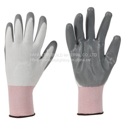 White Nylon work Gloves with grey Nitrile Coated