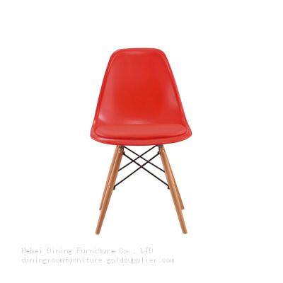 Red Plastic Dining Chair Wooden Leg Structure DC-P01C