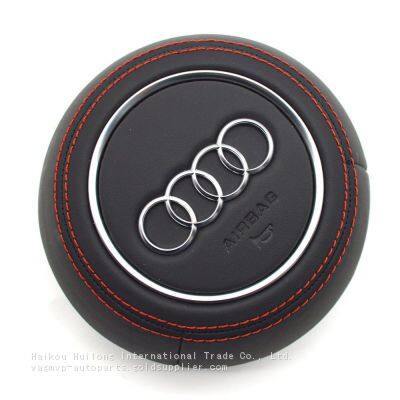 For Audi A4 B9 Audi Logo Leather Steering Wheel Airbag Cover Trim Cover White Stitching Red/Black Stitching photo-3