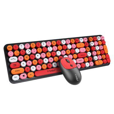 TWOLF TF350 Wireless Keyboard and Mouse Combo Colorful Keyboard mouse Set with Round Keycaps Cute Wireless Mouse for Laptop PC