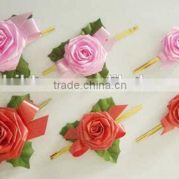 popular rose artificial plastic ribbon flowers bow for Valentine's Day gift packing