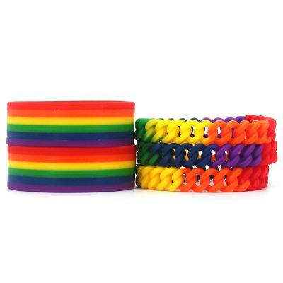 Factory Price Custom Twist Shape Multi-color Segmented Rainbow Gay Waterproof Durable Homosexuality Couple Silicone Bracelet photo-3