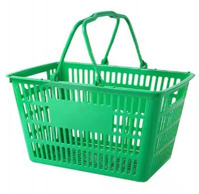 30L Supermarket Plastic Shopping Basket With Metal Handles, Wire Handles Supermarket Shopping Baskets photo-5