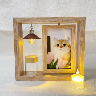 Pet Memorial Photo Frame Double Sided Wooden Dog Rotating Picture Frame photo-4