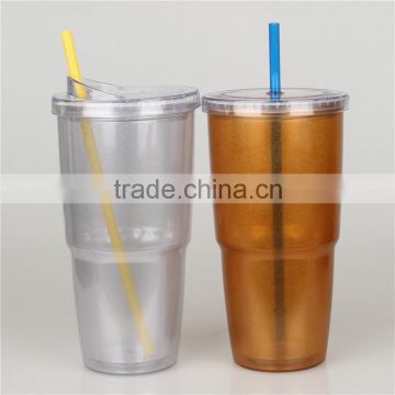 Food grade plastic water bottle BPA free clear water cup with pp straw