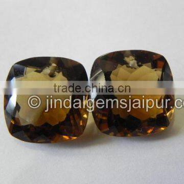 Coganac Quartz Cut Cushion 15 MM Pair Loose Gemstone Drilled Front To Back