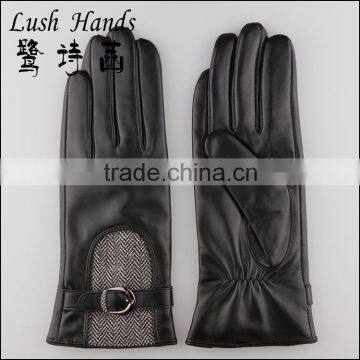 2016 New Style Fashion Lady Genuine Leather and Fabric Touchscreen Leather Gloves photo-2