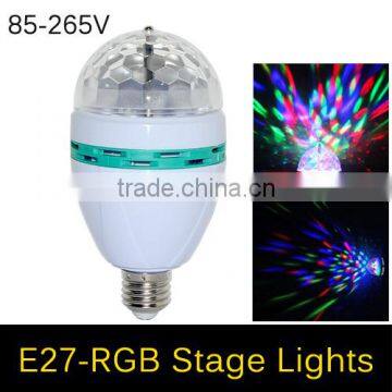 NEW Style RGB Full Color E27 3W AC 110V 220V LED Bulb Crystal Auto Rotating Stage Effect DJ Mini Laser Disco Stage Light Lamp