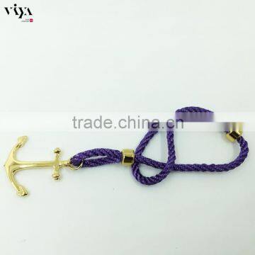 316 L Stainless Steel Colorful Cotton Rope String Leather Anchor Bracelet Fashion Jewelry Black Blue Green Red Purple Nylon Rope photo-6