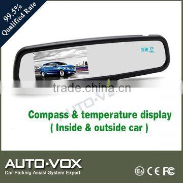 4'' car high brightness mirror reversing car mirror monitors with 2 temperatures sensors and compass