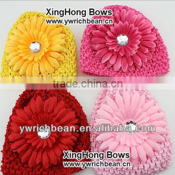 New style kid crochet hat with flower Knitting crochet pattern hat cute baby croche pink hats caps with large flowerFH-56