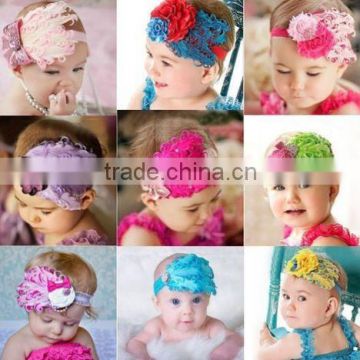 Baby Girl Infant Headband Bow Peacock Feather FASCINATOR SATIN FLOWER H082