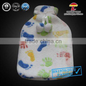 animal footprint hot water bottle coral fleece cover with balls