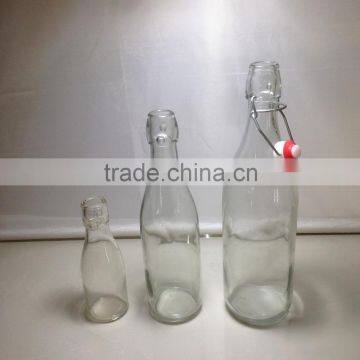 empty transparent 150ml-1000ml glass bottle for juice with clip swing top lid