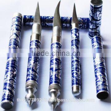 Set of Fruit Carving Knife Handle Carving Stainless Steel,Handmade Thai Style 1 Set Have 3 Pcs. (Blue Color) photo-3