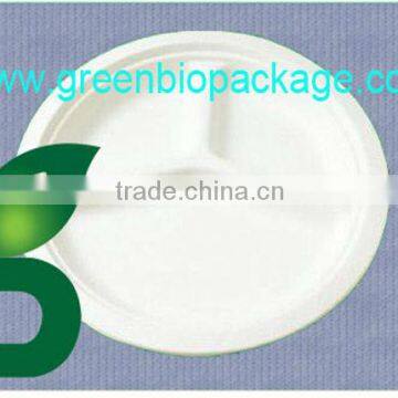 eco-friendly biodegradable 3 compartments Sugarcane Bagasse Plate