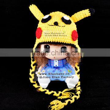 fashion Pikachu shape handmade crochet cartoon hand knit hat patterns