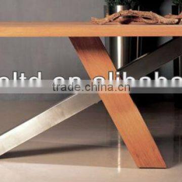 Foldatble Solid oak wooden dining table with brushed stainless steel legs