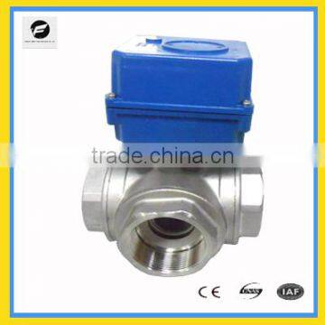 Horizontal 3port motorized electrical ball valve SS304/316 CTF-005 for "T" type 24VDC water treatment