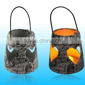 Flickering led candle with ceramic hanging lantern for bedroom night lighting