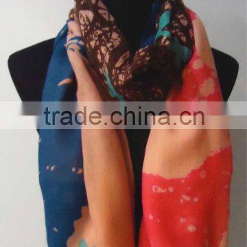 100% Polyester Printed Scarf with Fringe