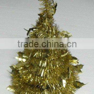 HOT SALE ! 9 inches Shiny Gold Mini Decorative Tinsel Christmas Tree ( Folded Packing)