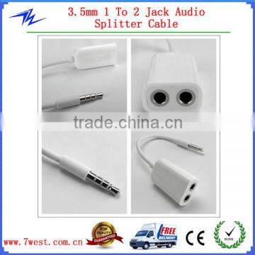 White 3.5mm 1 Male to 2 Female Audio Splitter Cable for Headphone Earphone Car