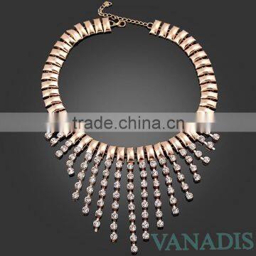 Gold plated alloy crystal bead tassels necklace