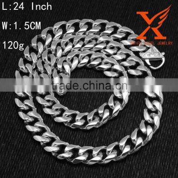 In Stock Best Quality Shiny Polished Silver Mens 15mm wide Cuban Statement Necklace 316l Stainless Steel Curb Chain