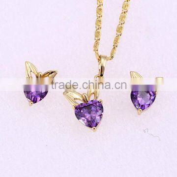 62061 xuping 2016 heart shape 14k gold color violet zircon elegant jewelry set