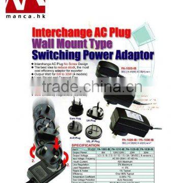 Interchangeable AC Plug Switching Power Supplies