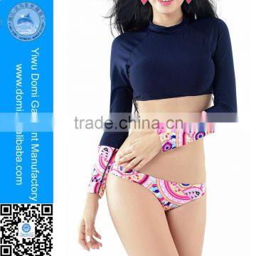 Fashionable navy blue long sleeve wetsuit nylon spandex wholesale swimwear women swimsuit