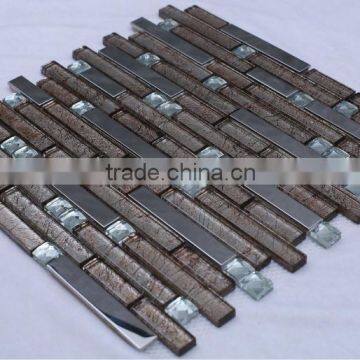 Modern decorative stainless steel mix glass mosaic tile