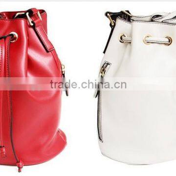 Women PU Leather Bucket Bag Fashion Design Rope Closure Cycling Bag photo-3