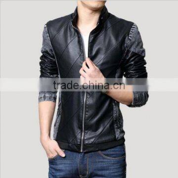 New Men's Slim Fit Cool Stand Collar Leather Denim Fashion Coat