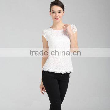 2016 Wholesale Women's Lace Blouse With Cap Sleeves