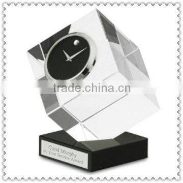 Clear Diamond Crystal Cube Clock With Personalized Black Base